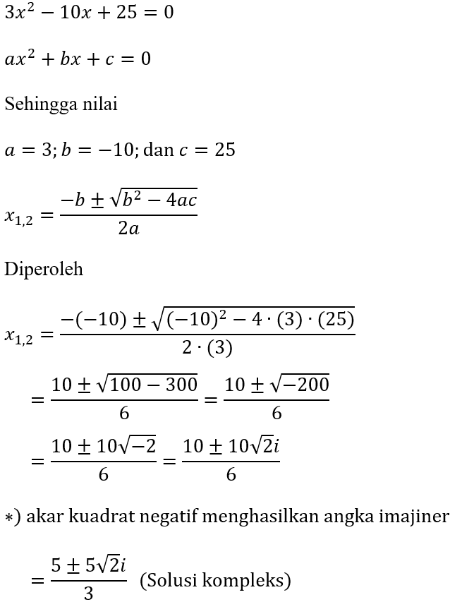 Contoh Rumus ABC dari 3x^2-10x+25=0